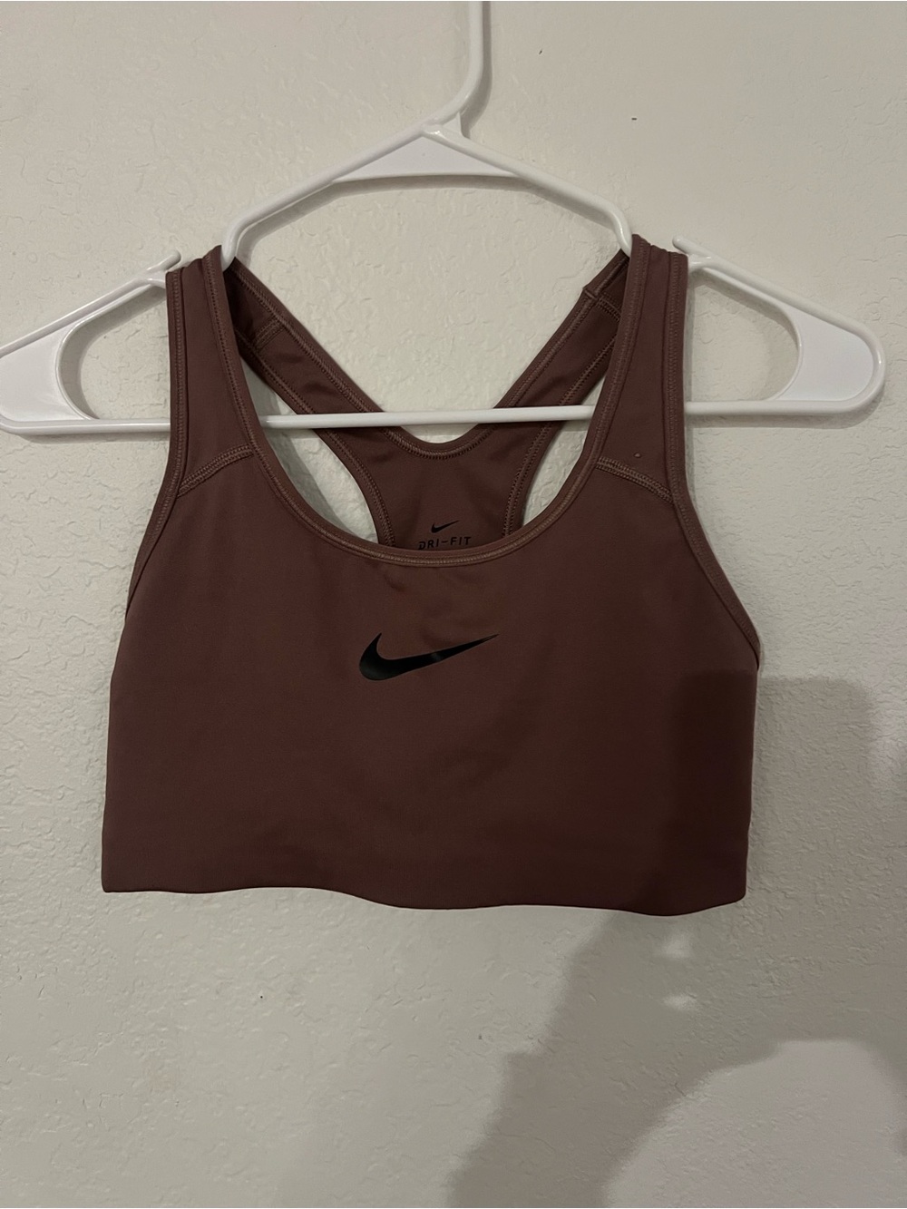 Nike Sports Bra in Mauve Brown with Black Swoosh